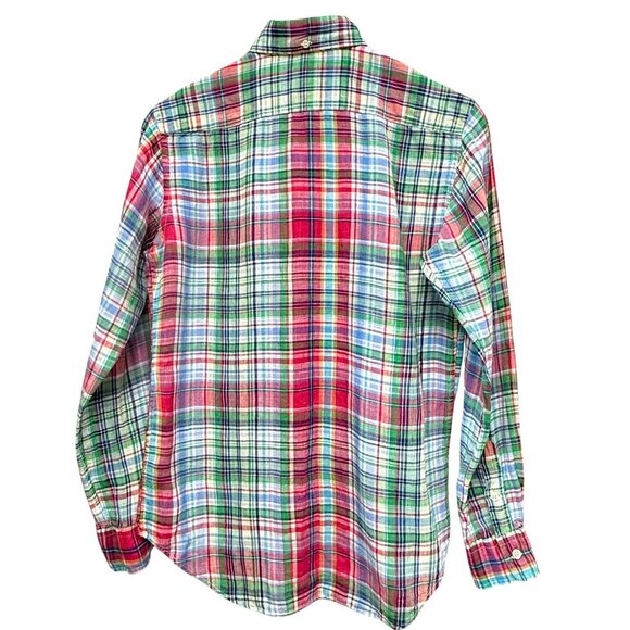 RALPH LAUREN Sport Linen Shirt Size 4 Womens Pink Green Plaid Long Sleeve Button - Picture 3 of 10